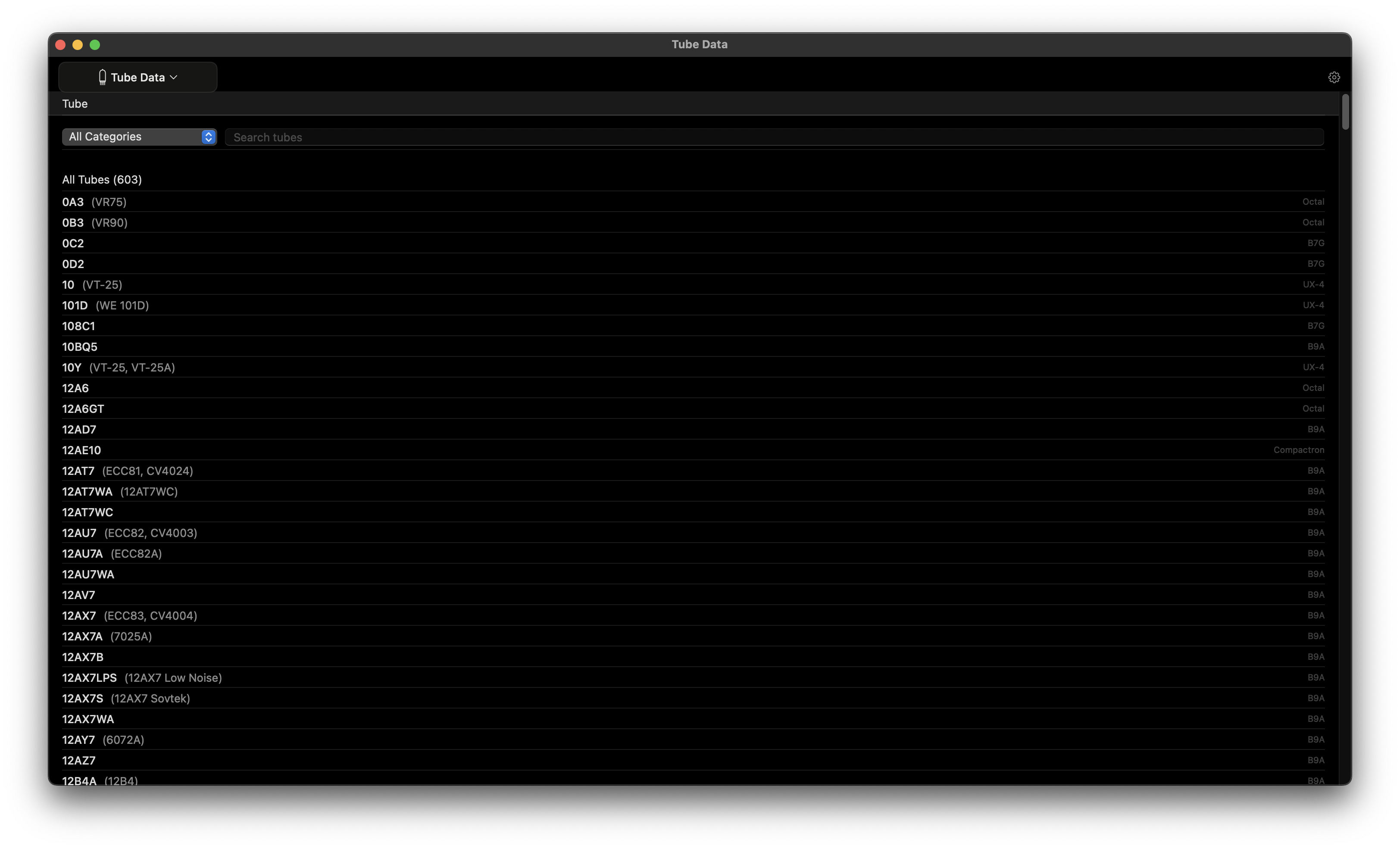 Tube database on Mac